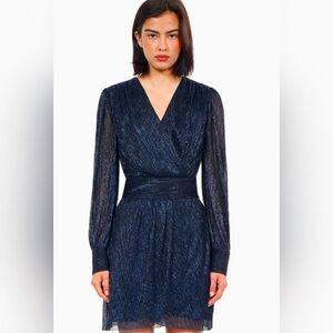 The KOOPLES Navy blue metallic jersey short dress Size 2 NWT